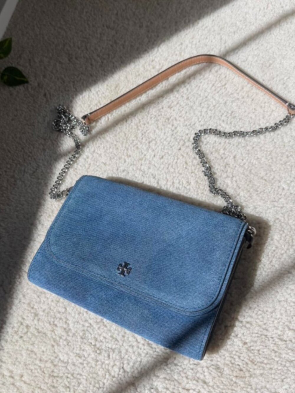 TORY BURCH denim suede Eleanor cross body purse